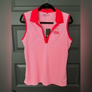 Nike Golf Red and White Striped Polo with Quail Hollow PGA Championship Logo